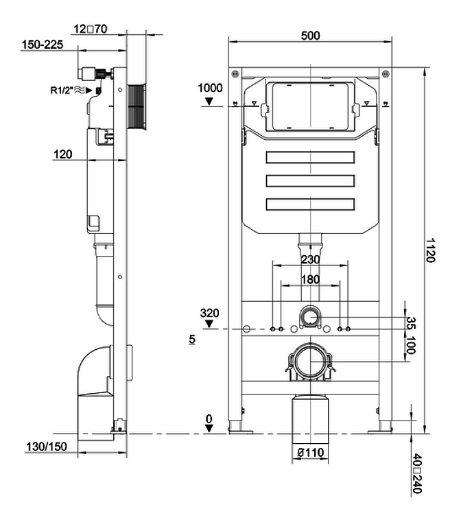 Crosswater MyHome Wall Hung Toilet Set – Stainless Steel Effect Flush Plate