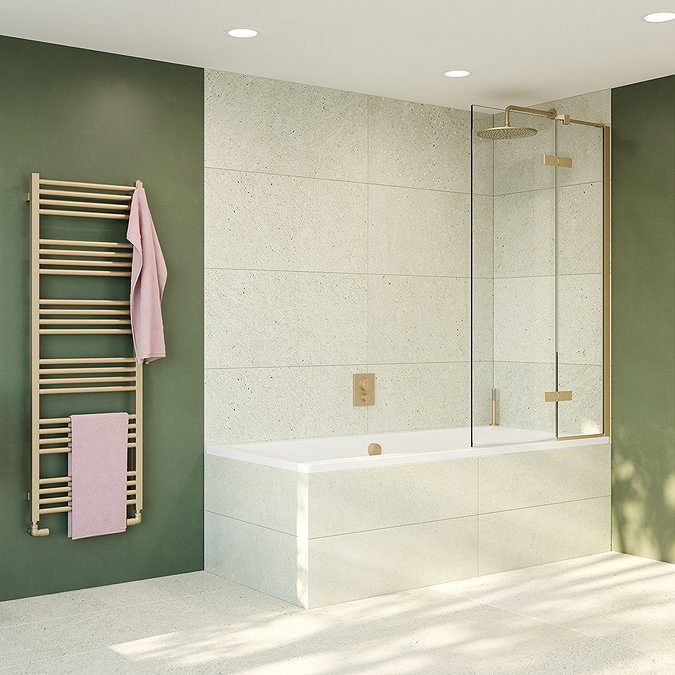 Crosswater Optix 10 Brushed Brass Single Bathscreen with Inline Panel - OXBDFC0900  Profile Large Im