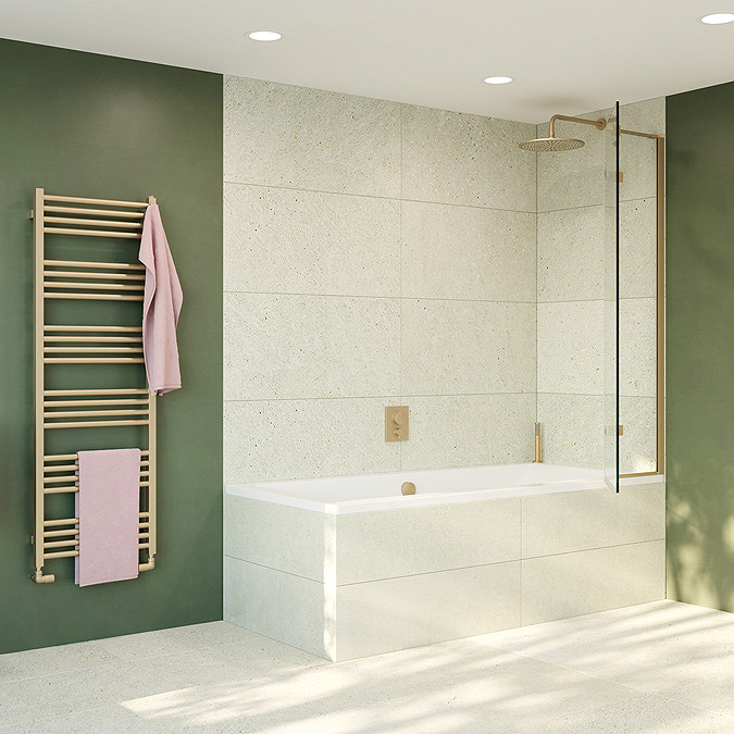 Crosswater Optix 10 Brushed Brass Single Bathscreen with Inline Panel - OXBDFC0900  Feature Large Im