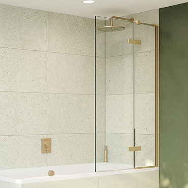 Crosswater Optix 10 Brushed Brass Single Bathscreen with Inline Panel - OXBDFC0900  Profile Large Im