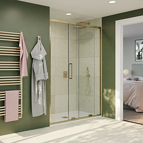 Crosswater Optix 10 Brushed Brass Single Sliding Shower Door Large Image