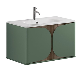 Crosswater Tambour 800mm One Drawer Wall Hung Vanity with 1TH Basin - Sage Green