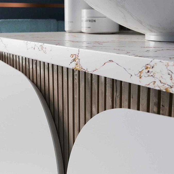 Crosswater Tambour Matt White 800mm One Drawer Wall Hung Vanity Unit with Gold Vein Estatuario Worktop