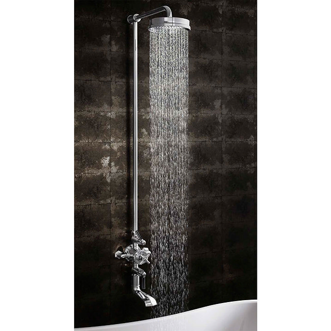Crosswater - Waldorf Art Deco Black Lever Thermostatic Shower Valve with Fixed Head & Bath Spout Sta
