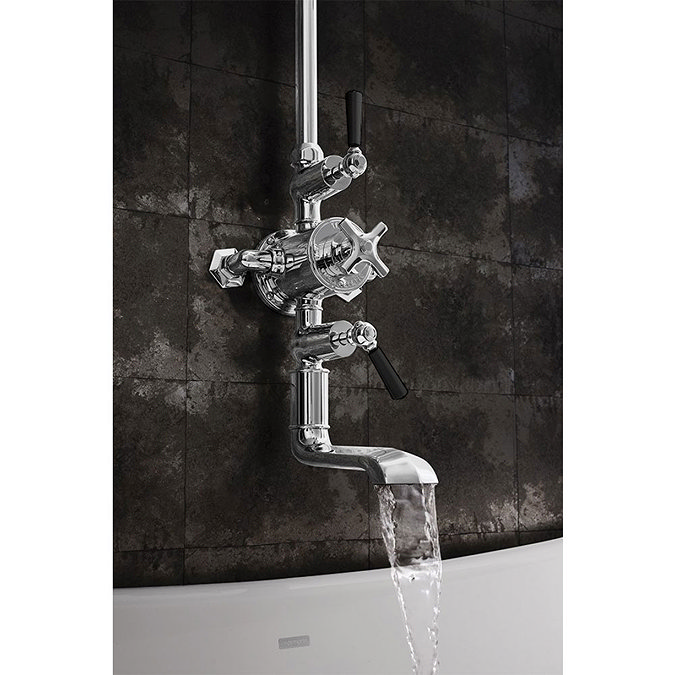 Crosswater - Waldorf Art Deco Black Lever Thermostatic Shower Valve with Fixed Head & Bath Spout Fea