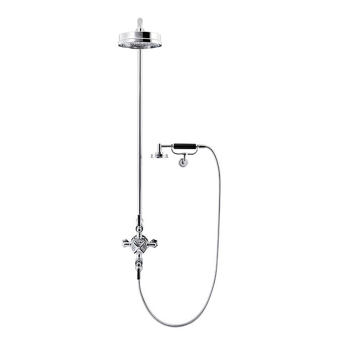 Crosswater - Waldorf Art Deco Black Lever Thermostatic Shower Valve with Fixed Head, Handset & Wall