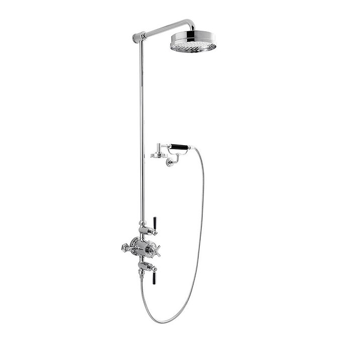 Crosswater - Waldorf Art Deco Black Lever Thermostatic Shower Valve with Fixed Head, Handset & Wall 