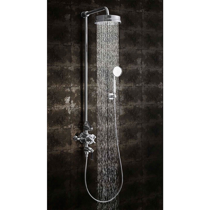 Crosswater - Waldorf Art Deco Black Lever Thermostatic Shower Valve with Fixed Head & Handset Featur