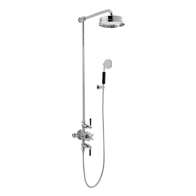Crosswater - Waldorf Art Deco Black Lever Thermostatic Shower Valve with Fixed Head & Handset Large