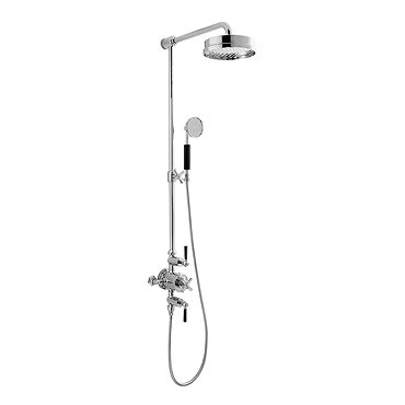 Crosswater - Waldorf Art Deco Black Lever Thermostatic Shower Valve with Fixed Head, Slider Rail & H