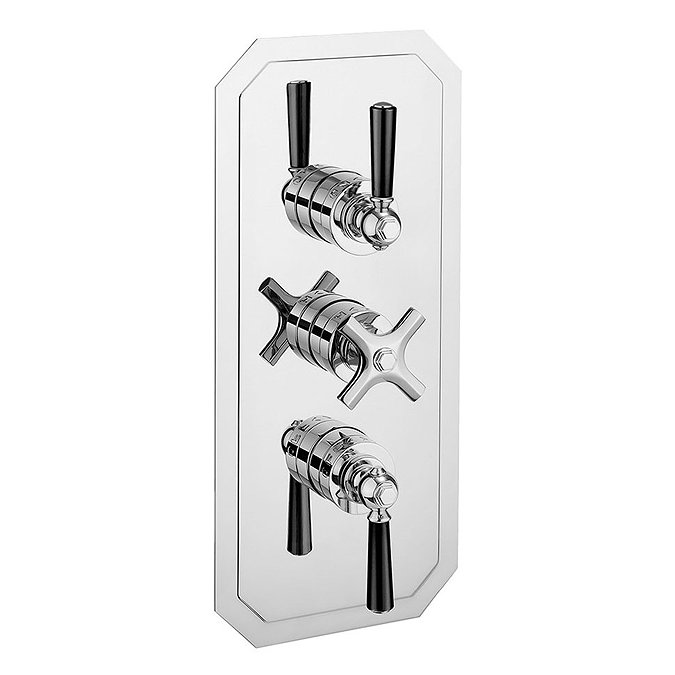 Crosswater - Waldorf Art Deco Black Lever Triple Thermostatic Shower Valve with 2 Way Diverter - WF2