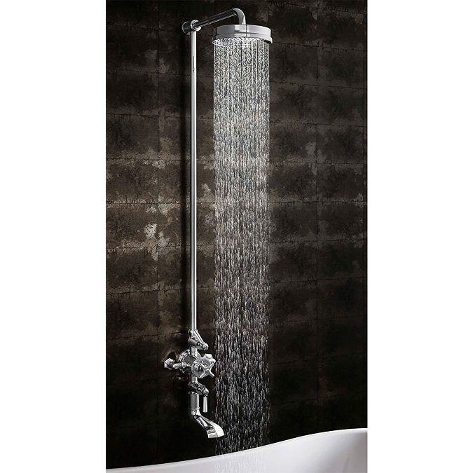Crosswater - Waldorf Art Deco Chrome Lever Thermostatic Shower Valve with Fixed Head & Bath Spout St