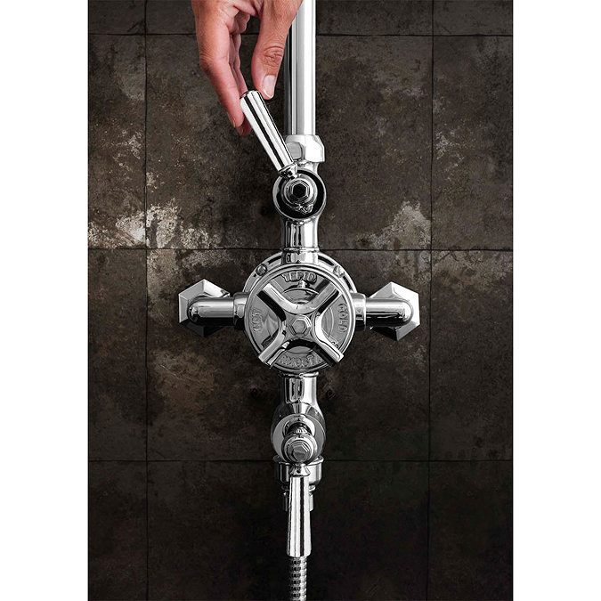 Crosswater - Waldorf Art Deco Chrome Lever Thermostatic Shower Valve with Fixed Head, Handset & Wall