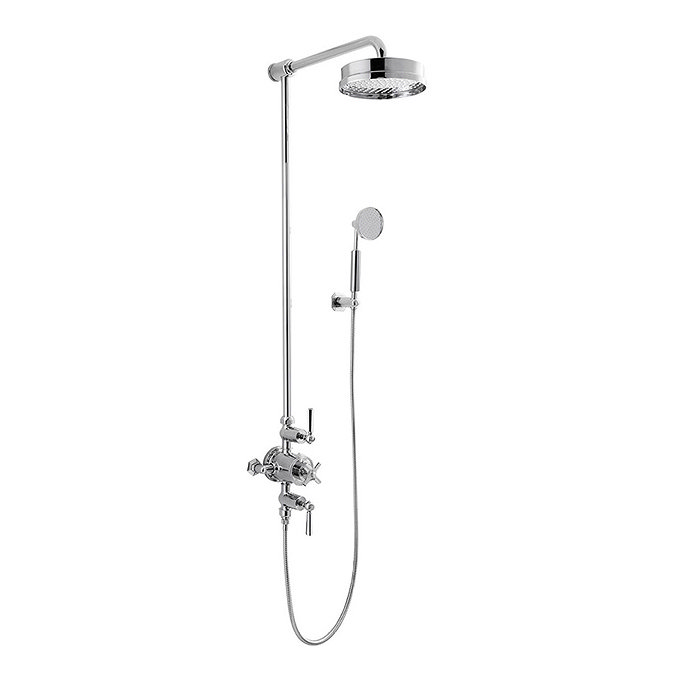 Crosswater - Waldorf Art Deco Chrome Lever Thermostatic Shower Valve with Fixed Head & Handset Large