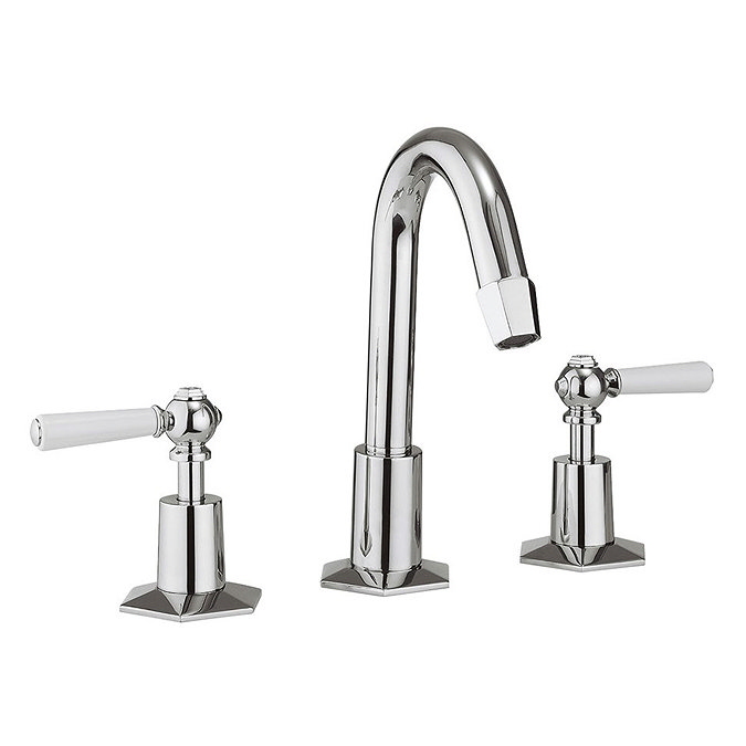 Crosswater - Waldorf Art Deco White Lever 3 Tap Hole Tall Basin Mixer with Pop-up Waste - WF135DPC_L