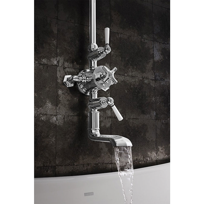 Crosswater - Waldorf Art Deco White Lever Thermostatic Shower Valve with Fixed Head & Bath Spout Fea