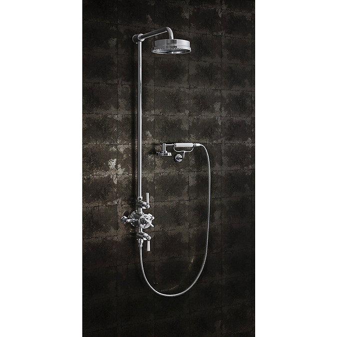 Crosswater - Waldorf Art Deco White Lever Thermostatic Shower Valve with Fixed Head, Handset & Wall 
