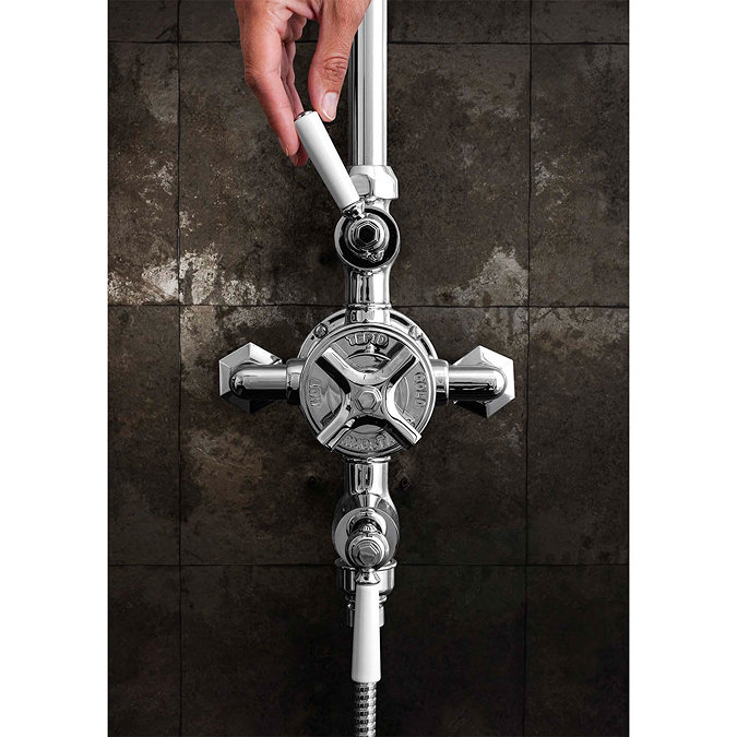 Crosswater - Waldorf Art Deco White Lever Thermostatic Shower Valve with Fixed Head & Handset Standa