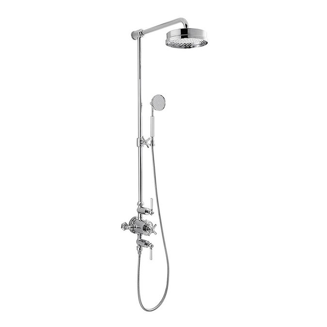 Crosswater - Waldorf Art Deco White Lever Thermostatic Shower Valve with Fixed Head, Slider Rail & H