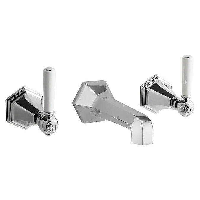 Crosswater - Waldorf Art Deco White Lever Wall Mounted 3 Hole Set Basin Mixer - WF131WNC_LV+ Large I