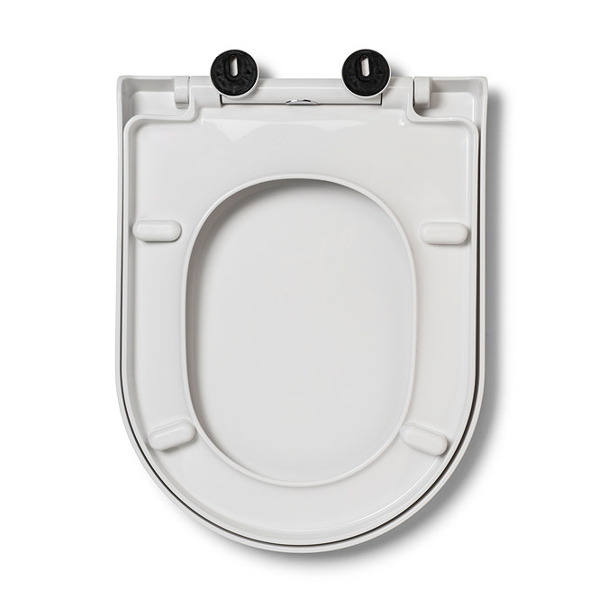 Top-down image of the underside of the Croydex Ascona D-Shaped Toilet Seat showing the underneath of the seat and hinges, pictured on a white background.