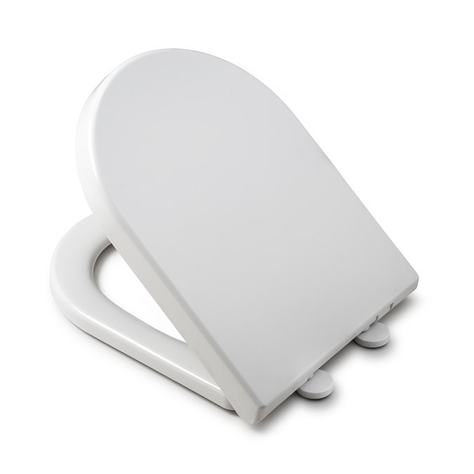 Angled-back image of the Croydex Ascona D-Shaped Toilet Seat showing the toilet lid partially open and the back hinges, pictured on a white background.