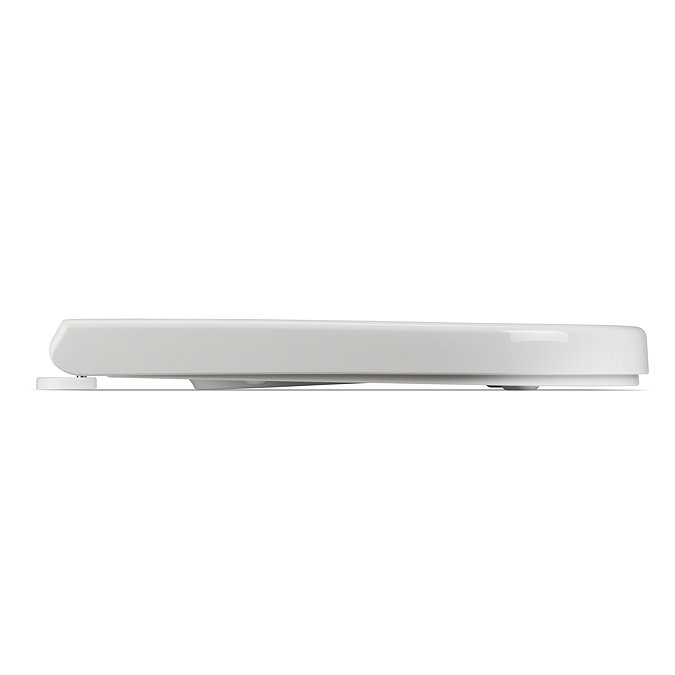 Side image of the closed Croydex Ascona D-Shaped Toilet Seat showing the thin, sleek design, pictured on a white background.