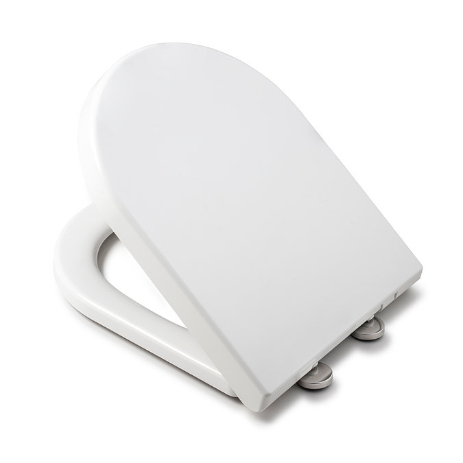 Angled-backwards view of the Croydex Baveno Recycled D-Shaped Toilet Seat showing the lid open slightly and the back hinges, pictured on a white background.