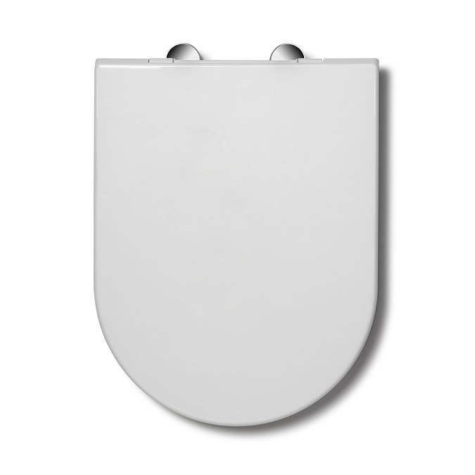 Top down image of the Croydex Baveno Recycled D-Shaped Toilet Seat showing the seat lid and part of the hinges, pictured on a white background.