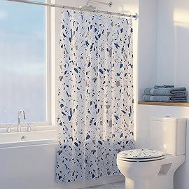Croydex Blue Terrazzo Design Shower Curtain - 1800 x 1800mm
