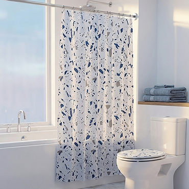 Croydex Blue Terrazzo Design Shower Curtain - 1800 x 1800mm