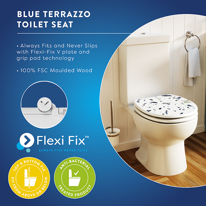 Croydex Blue Terrazzo Flexi-Fix Wooden Toilet Seat - WL910124