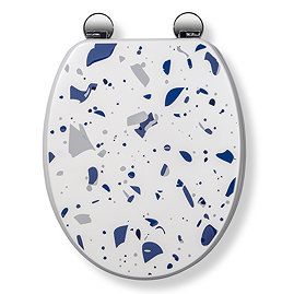 Croydex Blue Terrazzo Flexi-Fix Wooden Toilet Seat - WL910124
