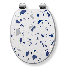 Croydex Blue Terrazzo Flexi-Fix Wooden Toilet Seat - WL910124