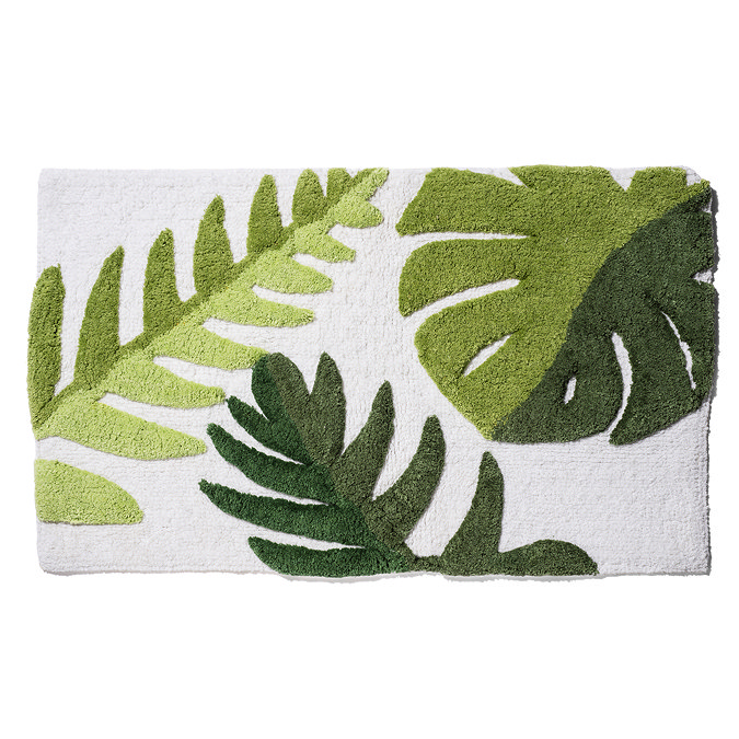Top down view of the Croydex Botanical Soft Tufted Bath Mat showing a clear view of the botanical details, pictured on a white background.