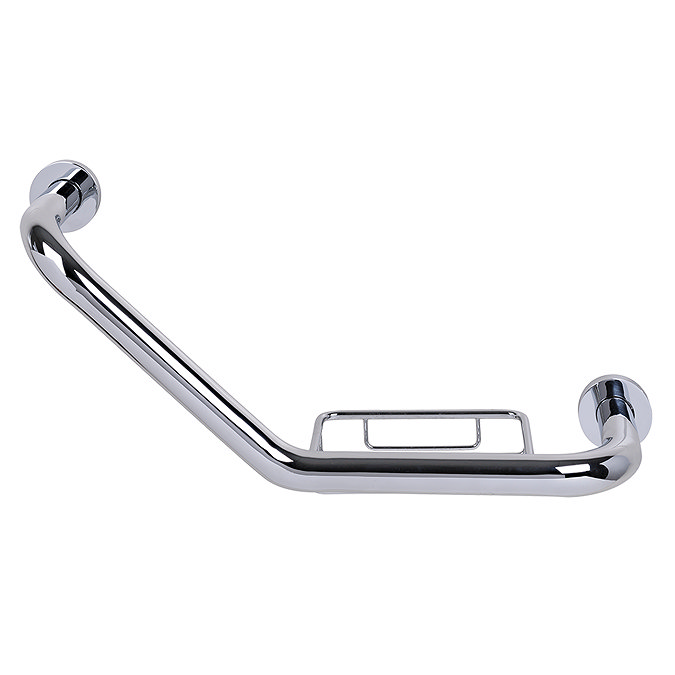 Croydex Carina Stainless Steel Angled Grab Bar with Soap Basket - Chrome