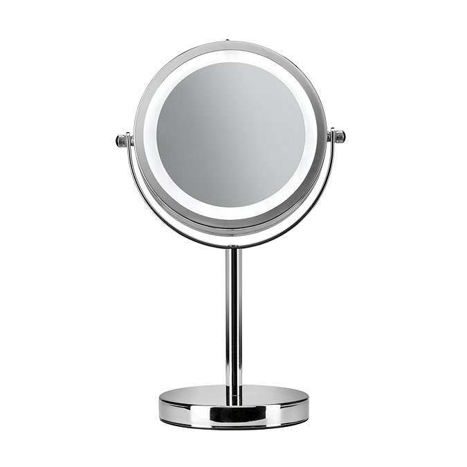 Croydex Chrome Illuminated Battery Operated Pedestal Mirror with 3x Magnifying