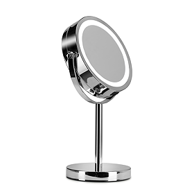Croydex Chrome Illuminated Battery Operated Pedestal Mirror with 3x Magnifying