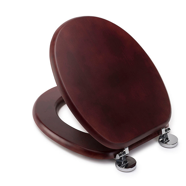 Croydex Flexi-Fix Davos Mahogany Effect Solid Pine Anti-Bacterial Toilet Seat - WL602252H  Profile L