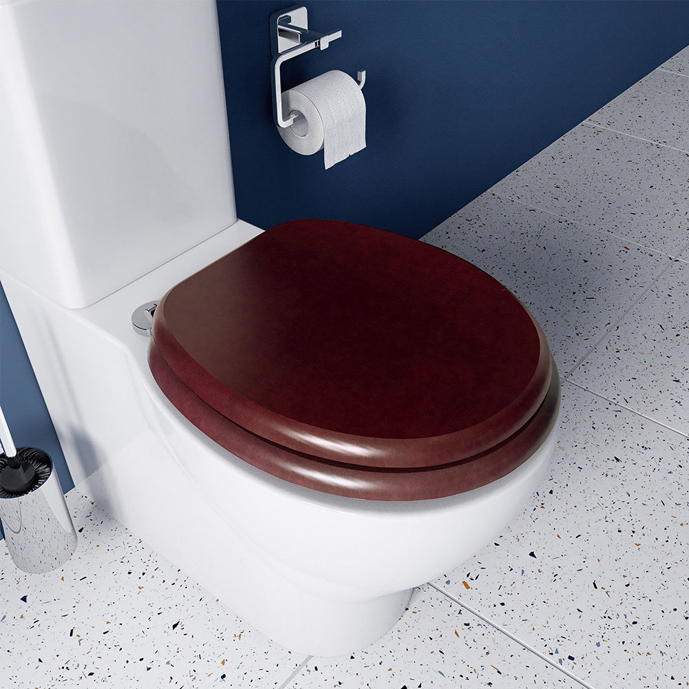 Croydex Flexi-Fix Davos Mahogany Effect Solid Pine Anti-Bacterial Toilet Seat - WL602252H Large Imag