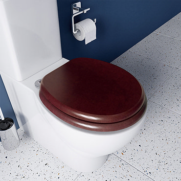 Croydex Flexi-Fix Davos Mahogany Effect Solid Pine Anti-Bacterial Toilet Seat - WL602252H  Profile L