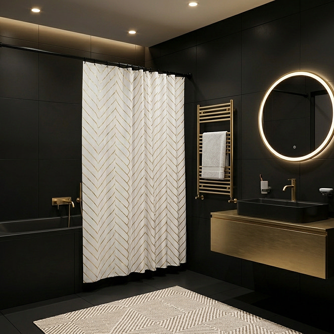 Croydex Gold and White Art Deco Shower Curtain W1800 x H1800mm