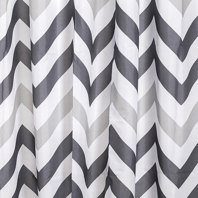 Croydex Grey Chevron Textile Shower Curtain W1800 x H1800mm