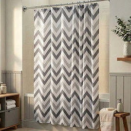 Croydex Grey Chevron Textile Shower Curtain W1800 x H1800mm