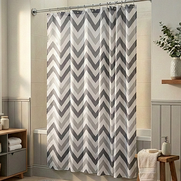 Croydex Grey Chevron Textile Shower Curtain W1800 x H1800mm