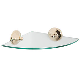 Croydex Grosvenor Flexi-Fix Glass Corner Shelf - Gold - QM705903 Large Image