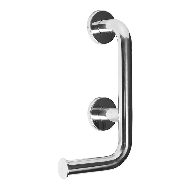 Croydex Left Hand Grab Bar with Toilet Roll Holder - Chrome