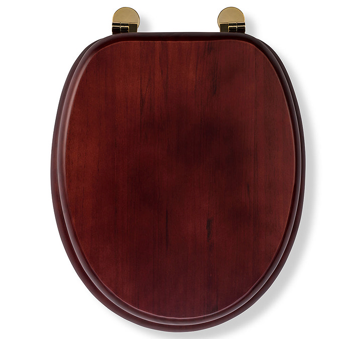 Croydex Mahogany Effect Solid Wood Toilet Seat with Brass Effect Fixings  Standard Large Image
