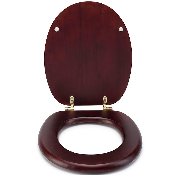 Croydex Mahogany Effect Solid Wood Toilet Seat with Brass Effect Fixings  In Bathroom Large Image