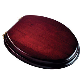 Croydex Mahogony Solid Wood Toilet Seat with Brass Effect Fixings Large Image